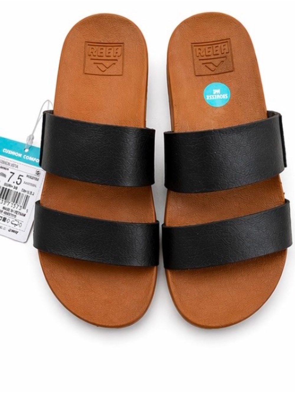 NWT Reef Cushion Vista Sandals Black/Natural Size 7.5 Women’s Comfort Slides